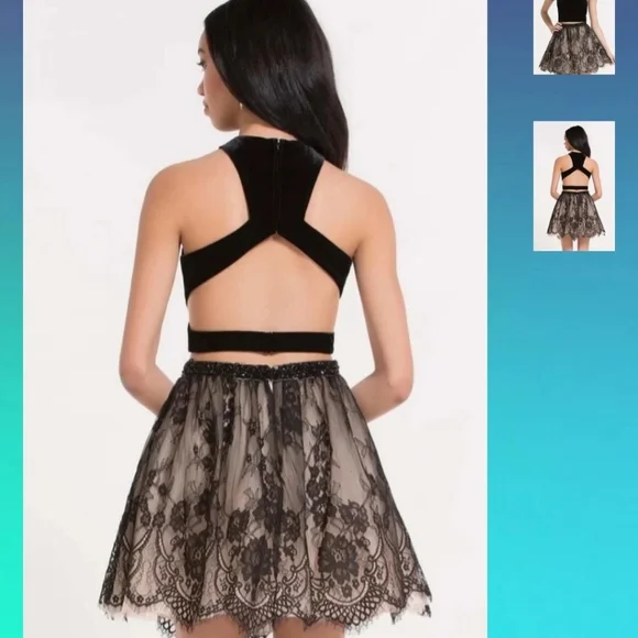 Alyce Paris 2 piece Lace Velvet Black Homecoming Dress Short Formal - Picture 3 of 12